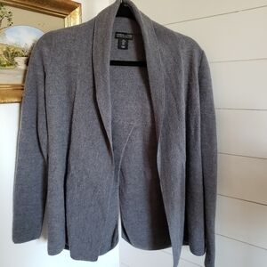 Adrienne Vittadini 100% Extra Fine Merino Wool Grey Open Front Cardigan Small